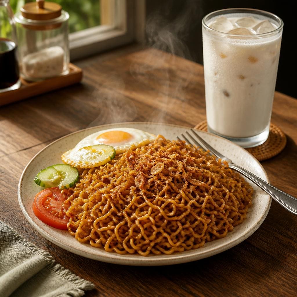 Indomie Goreng + Es Susu Warkop Bening